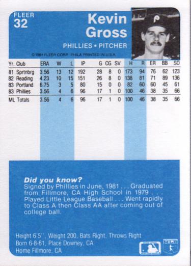 Kevin Gross  baseball card collectible - Main Image 2