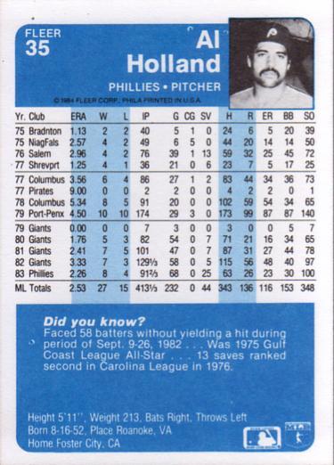Al Holland  baseball card collectible - Main Image 2