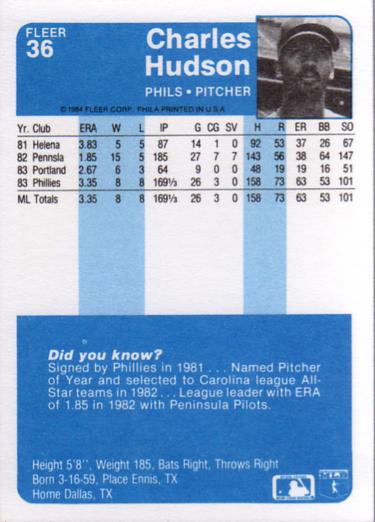 Charles Hudson  baseball card collectible - Main Image 2