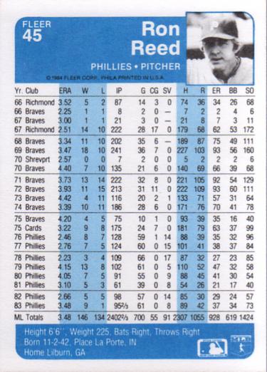 Ron Reed  baseball card collectible - Main Image 2