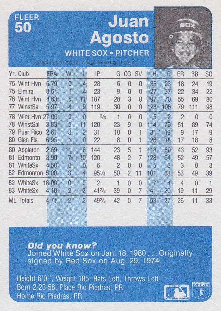 Juan Agosto  baseball card collectible - Main Image 2