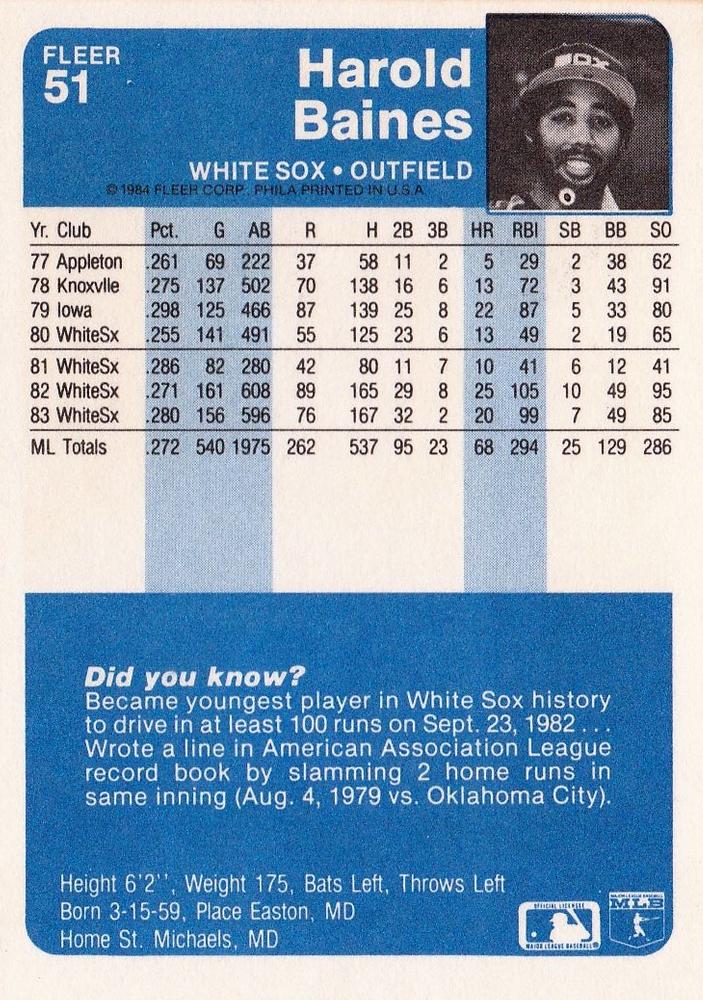 Harold Baines  baseball card collectible - Main Image 2