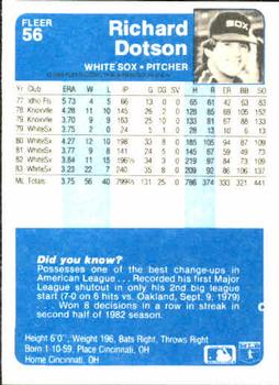 Richard Dotson  baseball card collectible - Main Image 2