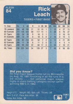 Rick Leach  baseball card collectible - Main Image 2