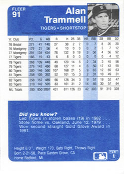 Alan Trammell  baseball card collectible - Main Image 2