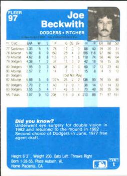 Joe Beckwith  baseball card collectible - Main Image 2