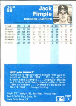 Jack Fimple  baseball card collectible - Main Image 2