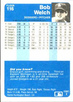 Bob Welch  baseball card collectible - Main Image 2