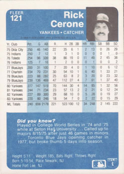 Rick Cerone  baseball card collectible - Main Image 2