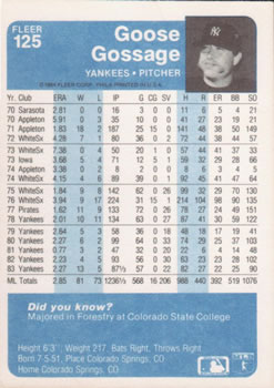 Goose Gossage  baseball card collectible - Main Image 2