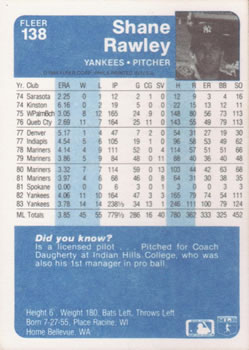 Shane Rawley  baseball card collectible - Main Image 2