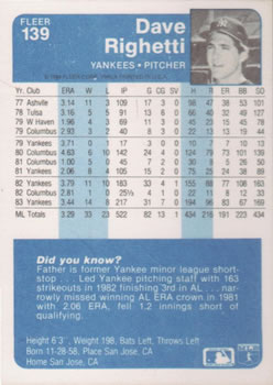 Dave Righetti  baseball card collectible - Main Image 2