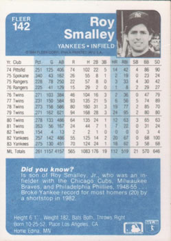 Roy Smalley  baseball card collectible - Main Image 2