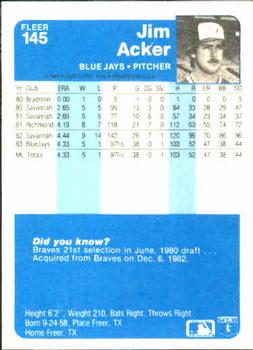 Jim Acker  baseball card collectible - Main Image 2