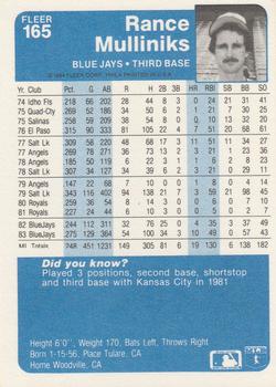 Rance Mulliniks  baseball card collectible - Main Image 2