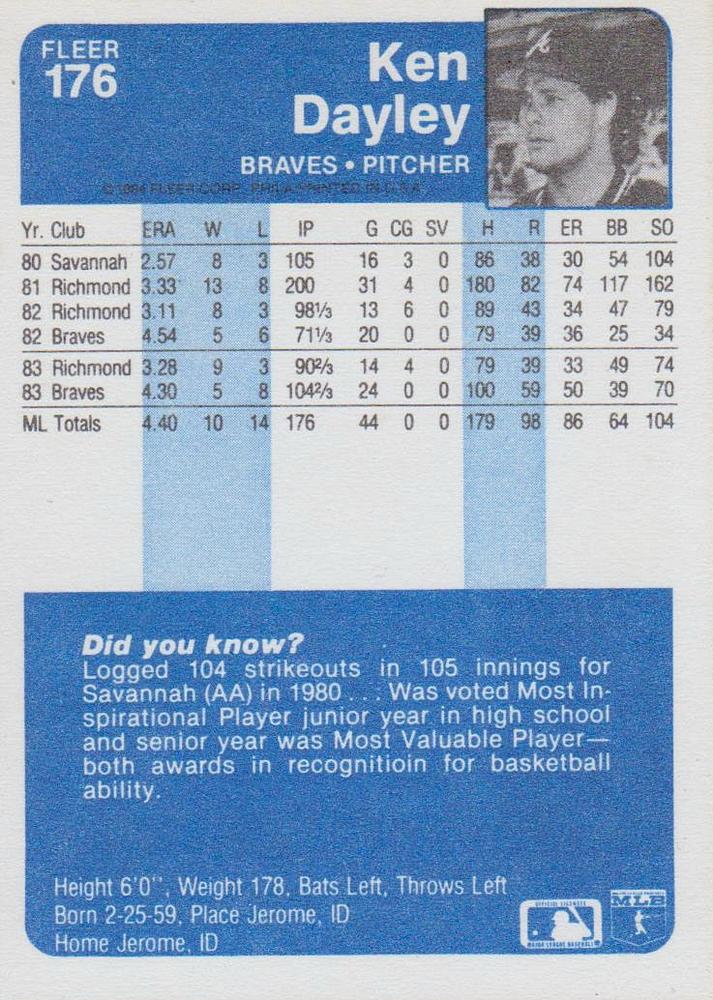 Ken Dayley  baseball card collectible - Main Image 2