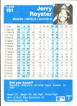 Jerry Royster  baseball card collectible - Main Image 2