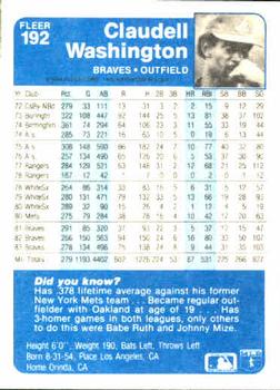 Claudell Washington  baseball card collectible - Main Image 2