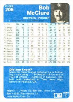 Bob McClure  baseball card collectible - Main Image 2