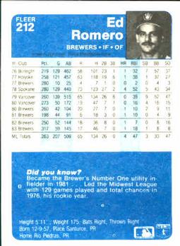 Ed Romero  baseball card collectible - Main Image 2