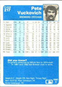 Pete Vuckovich  baseball card collectible - Main Image 2