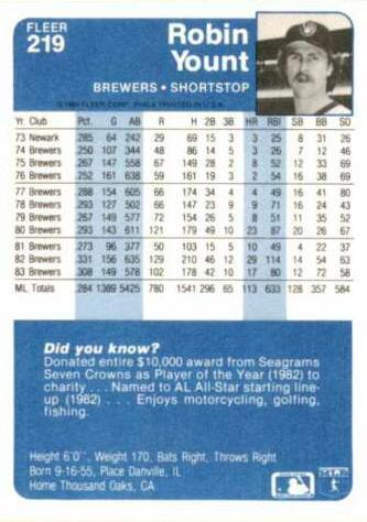 Robin Yount  baseball card collectible - Main Image 2