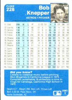 Bob Knepper  baseball card collectible - Main Image 2