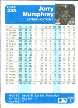 Jerry Mumphrey  baseball card collectible - Main Image 2