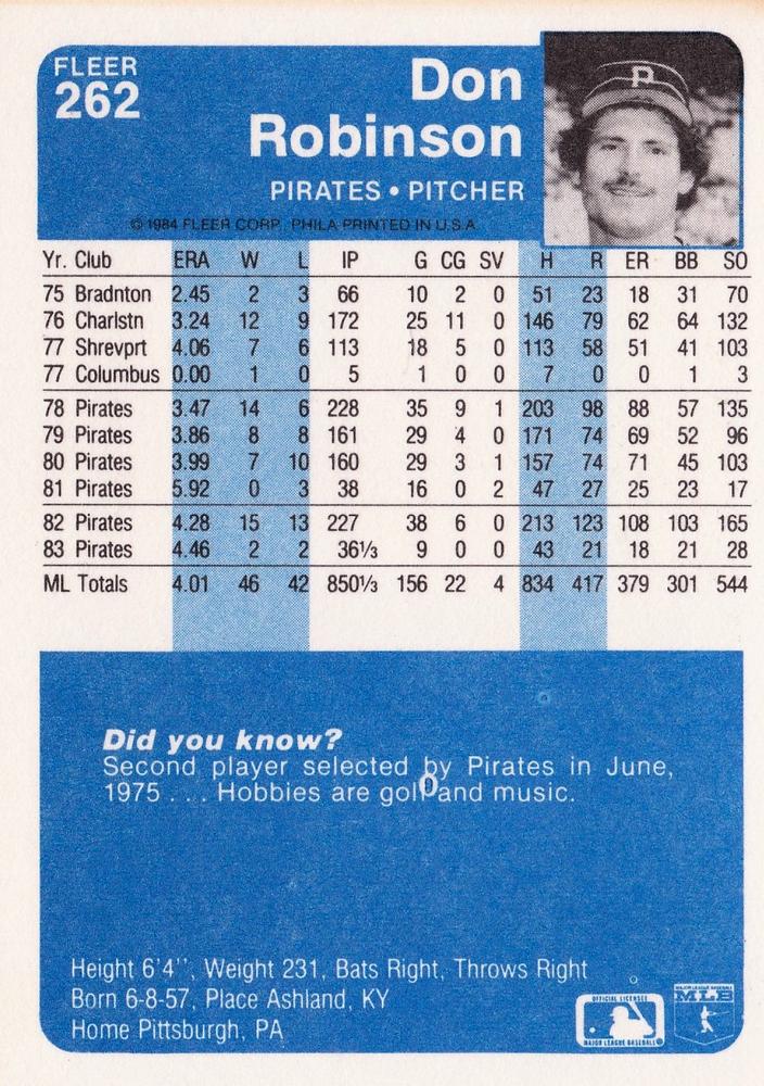 Don Robinson  baseball card collectible - Main Image 2