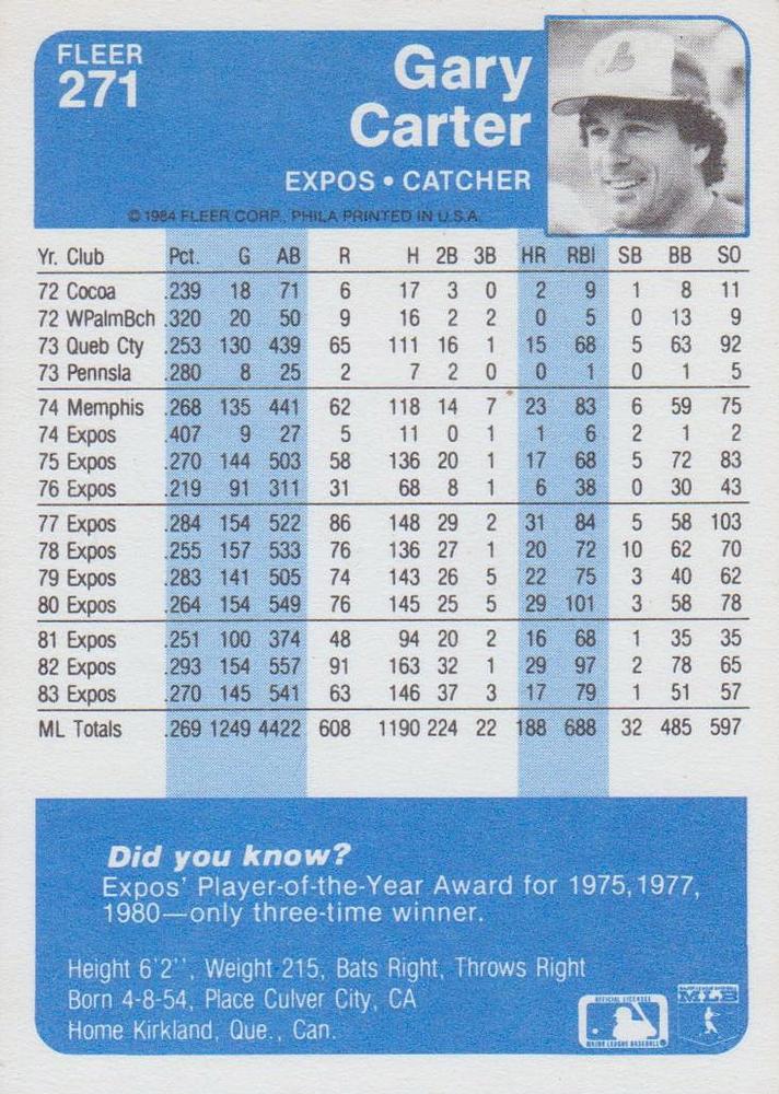 Gary Carter  baseball card collectible - Main Image 2