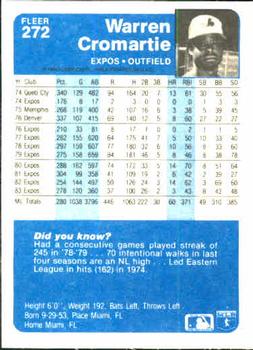 Warren Cromartie  baseball card collectible - Main Image 2