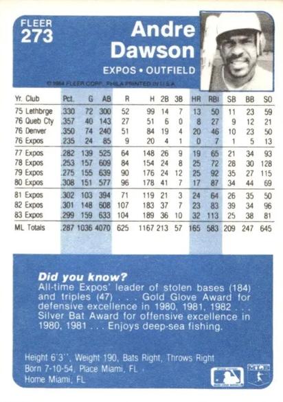 Andre Dawson  baseball card collectible - Main Image 2