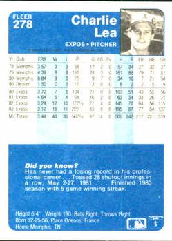 Charlie Lea  baseball card collectible - Main Image 2