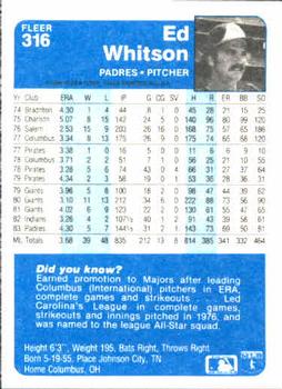 Ed Whitson  baseball card collectible - Main Image 2
