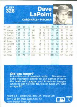 Dave LaPoint  baseball card collectible - Main Image 2