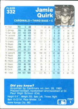 Jamie Quirk  baseball card collectible - Main Image 2