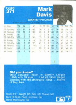 Mark Davis  baseball card collectible - Main Image 2