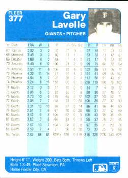 Gary Lavelle  baseball card collectible - Main Image 2
