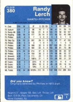 Randy Lerch  baseball card collectible - Main Image 2