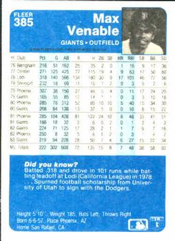 Max Venable  baseball card collectible - Main Image 2