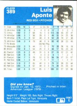Luis Aponte  baseball card collectible - Main Image 2