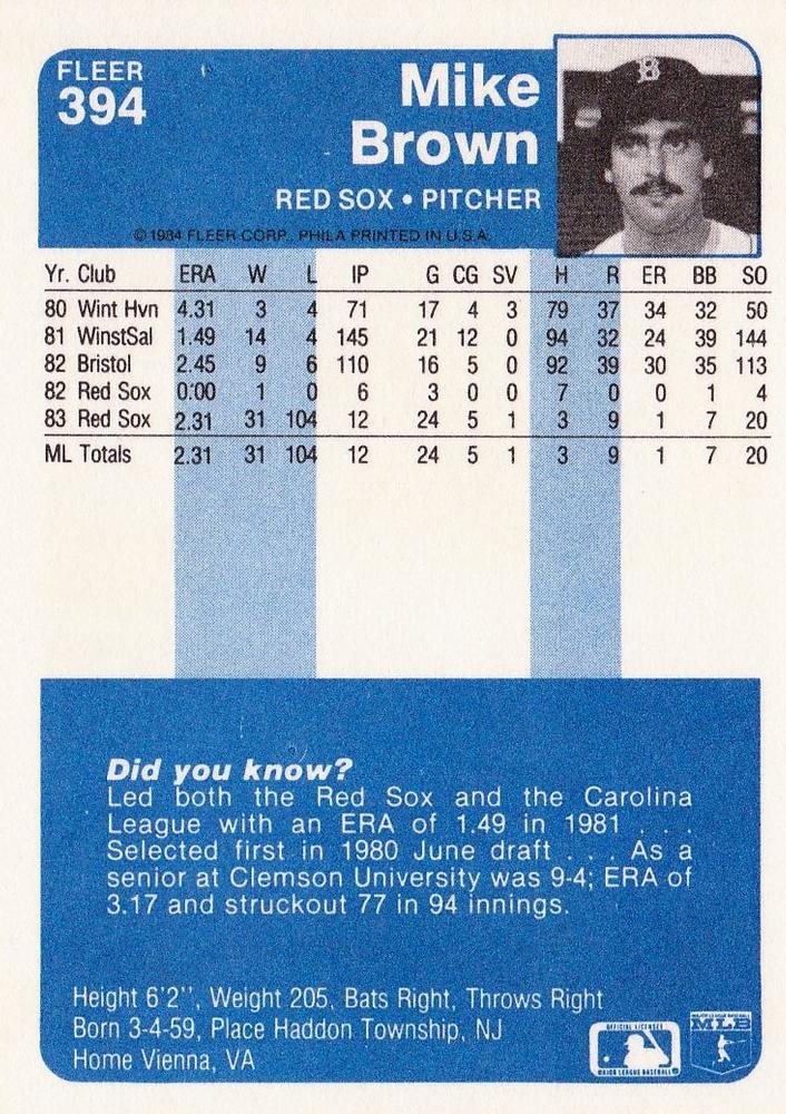 Mike Brown  baseball card collectible - Main Image 2