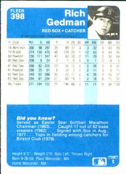 Rich Gedman  baseball card collectible - Main Image 2