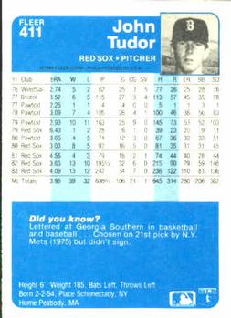 John Tudor  baseball card collectible - Main Image 2