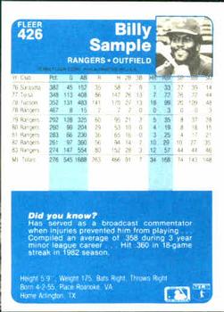 Billy Sample  baseball card collectible - Main Image 2