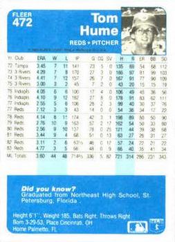 Tom Hume  baseball card collectible - Main Image 2