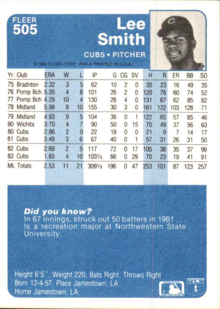 Lee Smith  baseball card collectible - Main Image 2