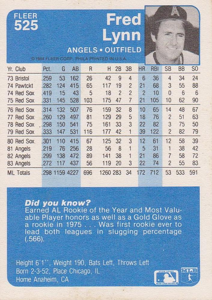 Fred Lynn  baseball card collectible - Main Image 2