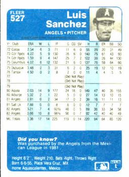 Luis Sanchez  baseball card collectible - Main Image 2