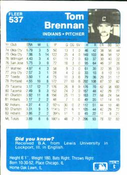 Tom Brennan  baseball card collectible - Main Image 2